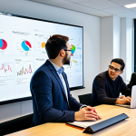 A diverse group of professional data scientists, including male and female individuals of various adult ages, collaborating intensely around a large screen displaying complex data visualizations. They are situated in a modern, well-lit technology office, with laptops open on desks and whiteboards filled with diagrams. Each person is fully clothed in modest, professional business attire, engaging in lively discussion with natural poses and correct proportions. The scene conveys a strong sense of teamwork and shared discovery in a professional setting. Perfect anatomy, well-formed hands, proper finger count. Professional photography, high quality, safe for work, appropriate content, family-friendly.