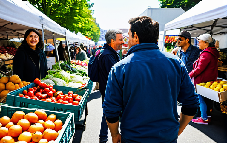 통계분석 취업 준비 체크리스트 - **Subject:** A vibrant and bustling farmers market scene.
**Clothing:** Vendors in appropriate a...
