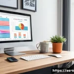 Home 22 통계분석 프리랜서로 일하기 - A modern freelance statistician workspace in a cozy home office, featuring a sleek laptop displaying...
