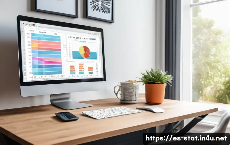 통계분석 프리랜서로 일하기 - A modern freelance statistician workspace in a cozy home office, featuring a sleek laptop displaying...